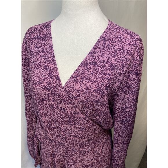 Halston Ruffle V-Neck Maxi Wrap Dress Split Sleeve Tie Waist Purple Size Large - Picture 6 of 10